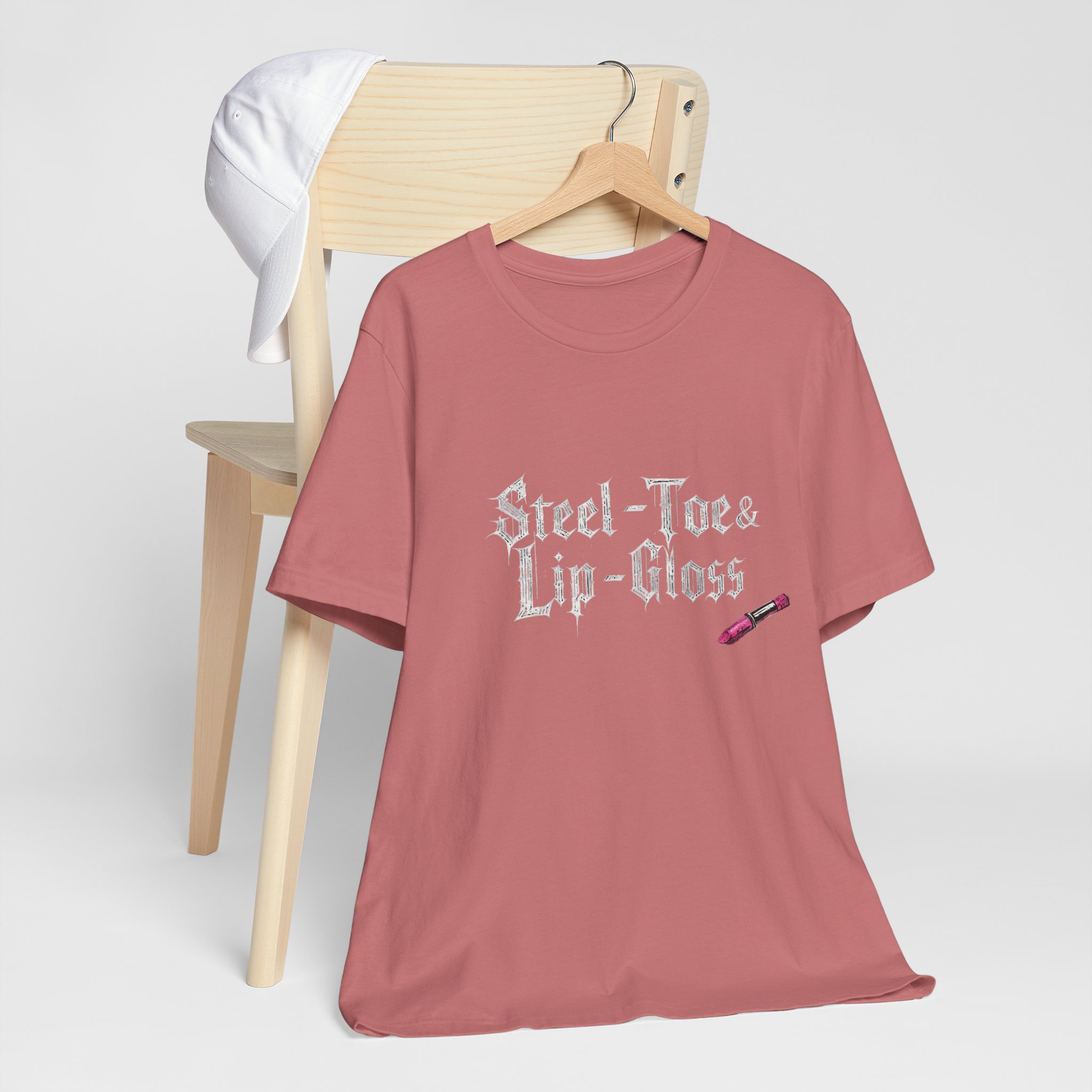 Steel-Toe & Lip-Gloss Tee | Gothic Script, Lipstick Graphic - Image 2