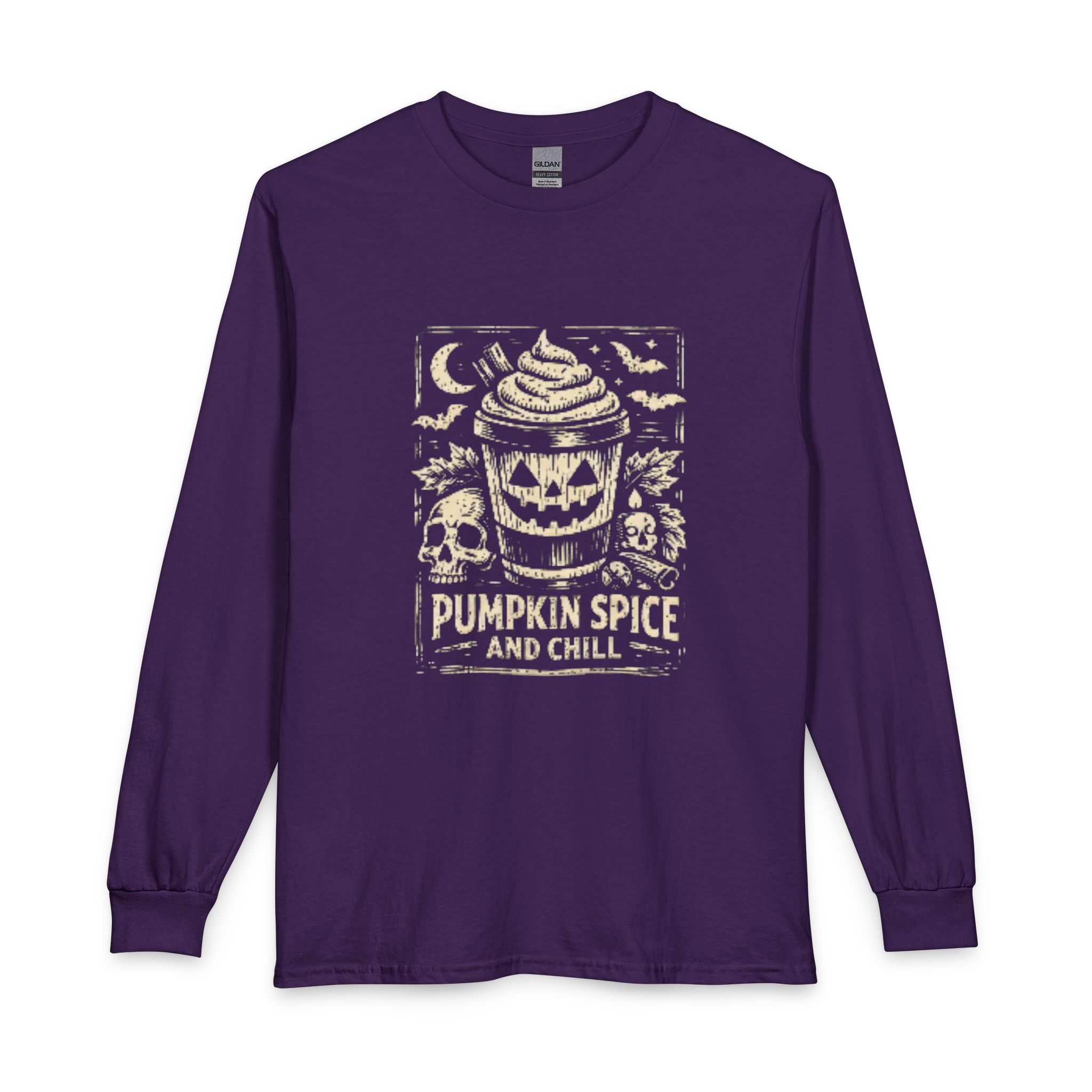 Pumpkin Spice and Chill Long Sleeve T-Shirt | Fall Coffee Autumn Tee - Image 4