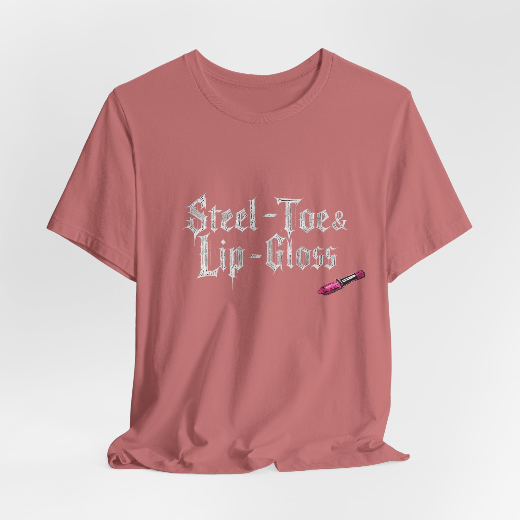 Steel-Toe & Lip-Gloss Tee | Gothic Script, Lipstick Graphic
