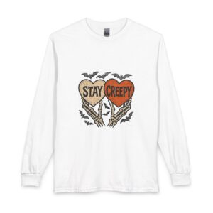 Stay Creepy heart design Long Sleeve Shirt | bats, spooky skeleton hands